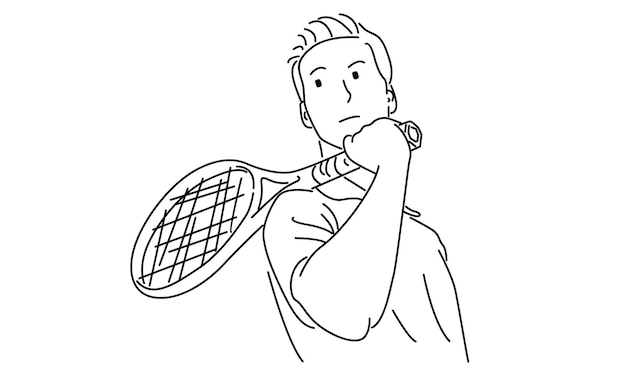 Vector line art of badminton player vector illustration