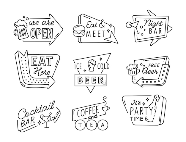 Vector line art bar sign collection