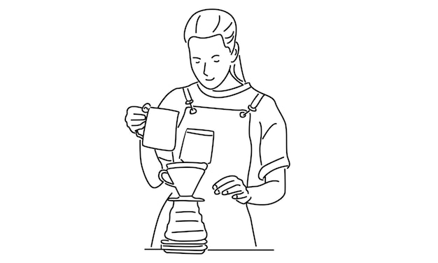 line art of barista vector illustration