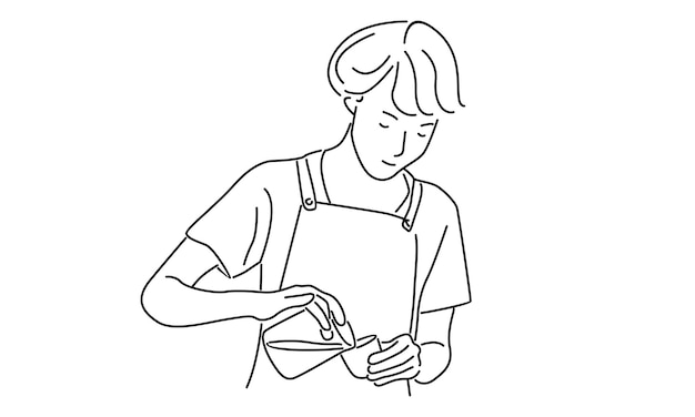 line art of barista vector illustration