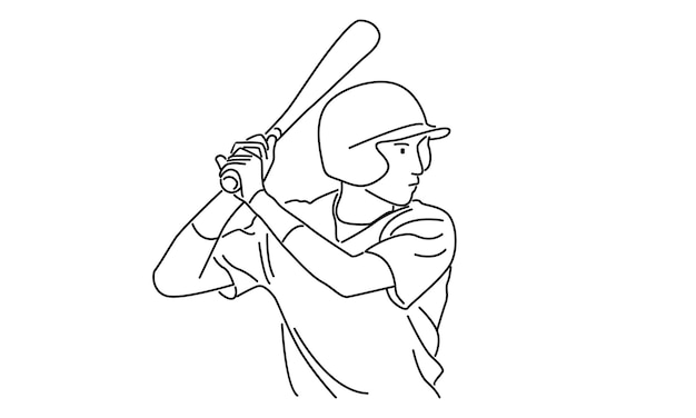 line art of baseball player ready to hit the ball