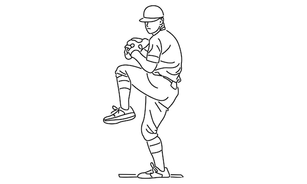 Vettore linea arte dell'illustrazione di vettore del giocatore di baseball