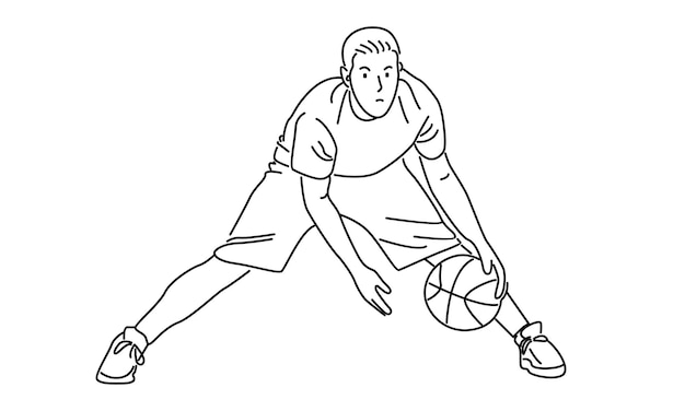공을 드리블하는 농구 선수의 라인 아트