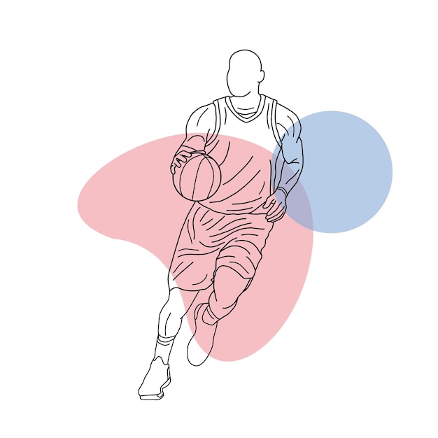 line art basketball player jump ball white background