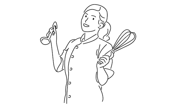 line art of beauty female chef