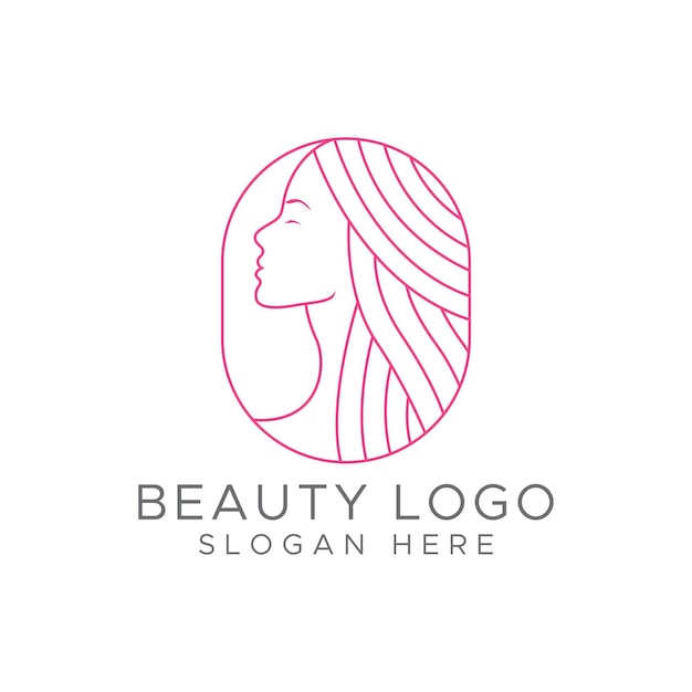 Line art beauty woman face logo design