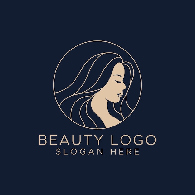 Vector line art beauty woman face logo design