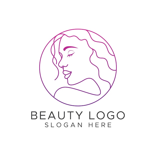 Vector line art beauty woman face logo design