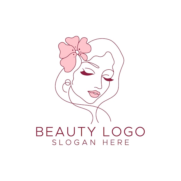 Vector line art beauty woman face logo design