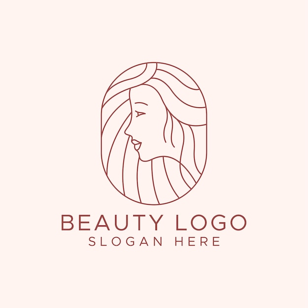 Line art beauty woman face logo design