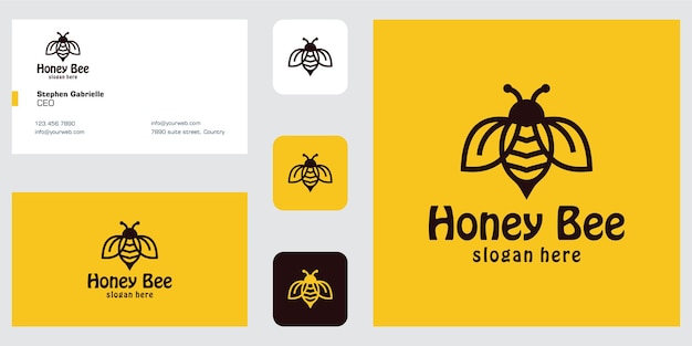 Line art bee logo design inspiration and business card