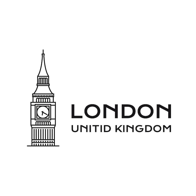 Line art big ben logo design template vettoriale. logo vettoriale della città di londra