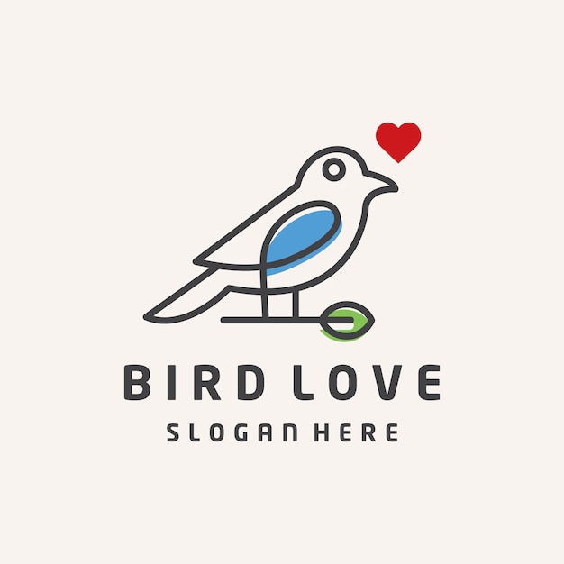 Vector line art birds in love logo vector design