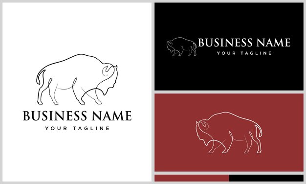 Line art bison logo design