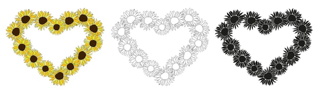 バレンタイン・デー用の花のフレーム 手描きの花の要素 カードや招待状用のベクトルイラスト カラーブック
