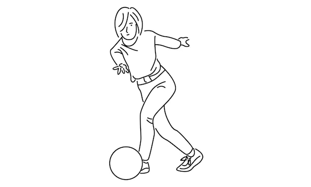 line art of bowling player throwing ball