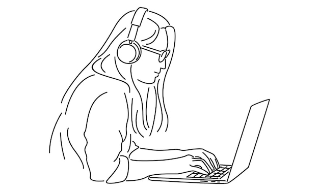 line art of businesswoman doing video call vector illustration