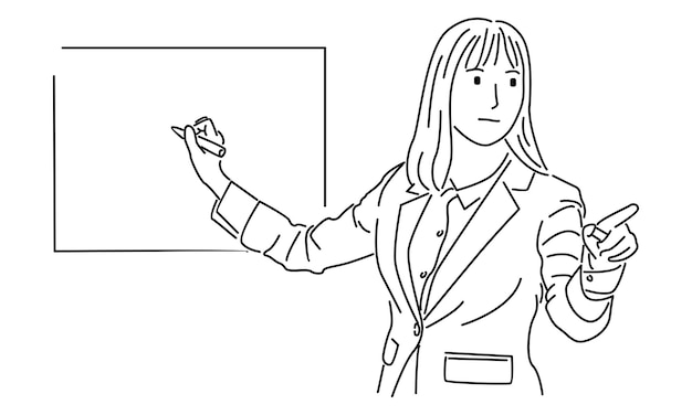 Line art of businesswoman presentation at office