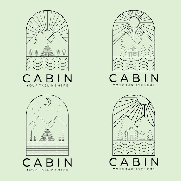 Line art cabin minimalist logo vector design set