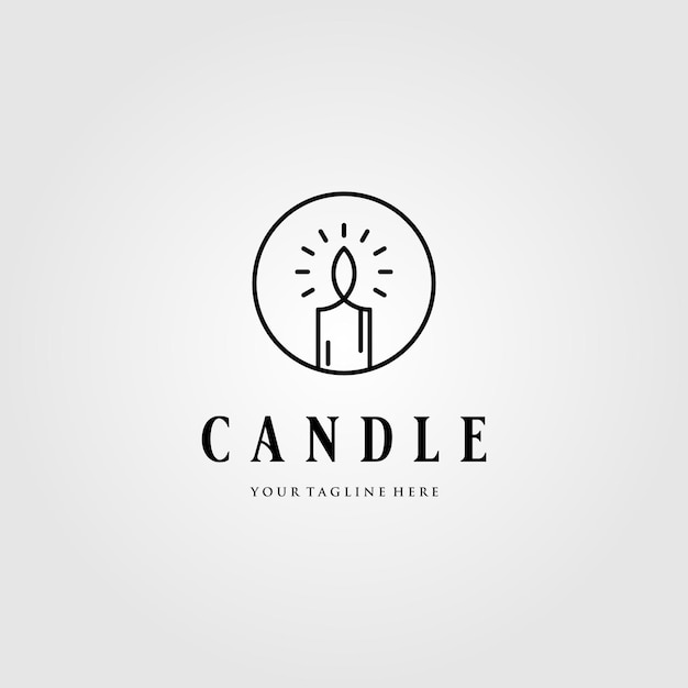 Line art Candle Light Flame logo in circle vector emblem Design Illustration