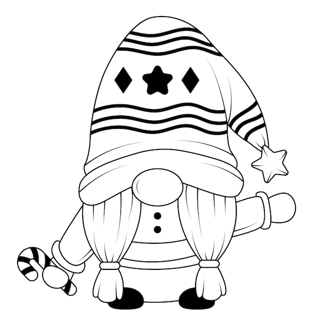 Vector line art cartoon gnome coloring book for kids