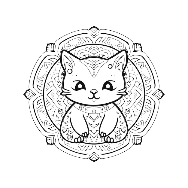 Vector line art cat a black and white design