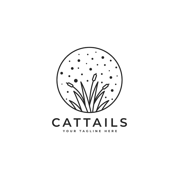 Line art of cattail grass badge logo vector illustration design cattail grass reed logo design inspiration