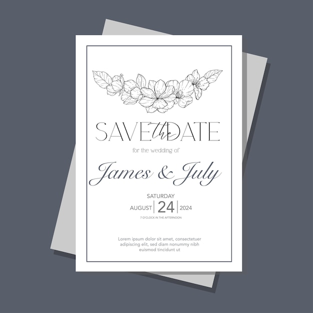 line art cherry blossom wedding invitation template outline sakura minimalist wedding stationery