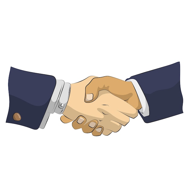 Vector line art closeup businesspeople shaking hands illustration vector hand drawn isolated on white background