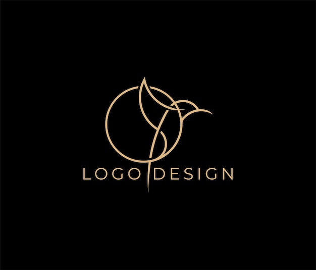 Линия искусства колибри логотип колибри дизайн векторной этикетки значка иллюстрации