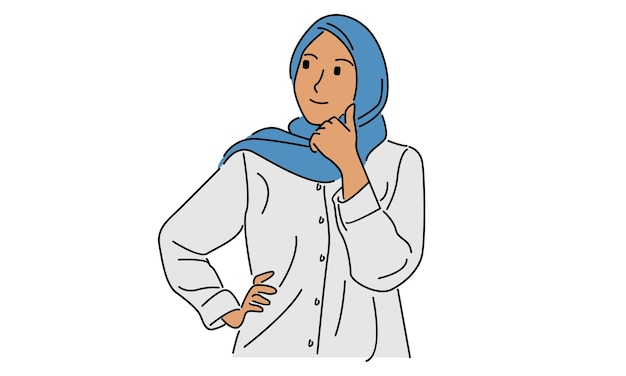 line art color of arabic female pensive in hijab scarf