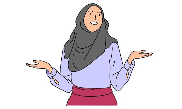 Vector line art color of arabic female pensive in hijab scarf