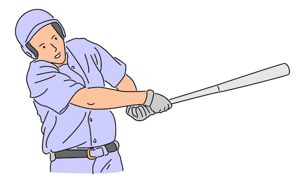 line art color of baseball player vector illustration