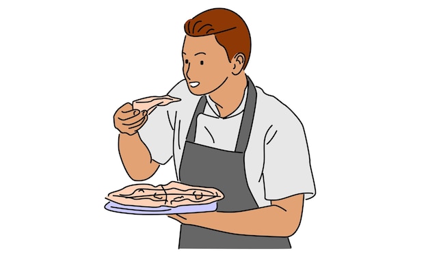 Line art color of chef with pizza