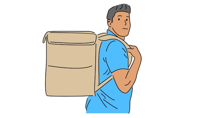 line art color of courier with deivery bag vector illustration