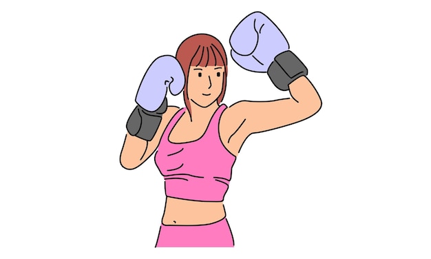 Vector line art color of female boxing athlete