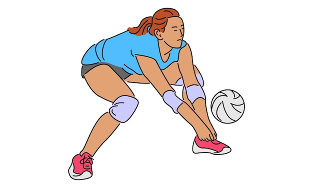 Line art color of female professional volleyball player