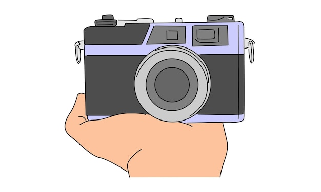 line art color of hand holding digital camera