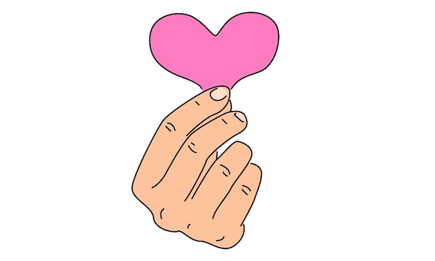 Vector line art color of hand holding a heart symbol