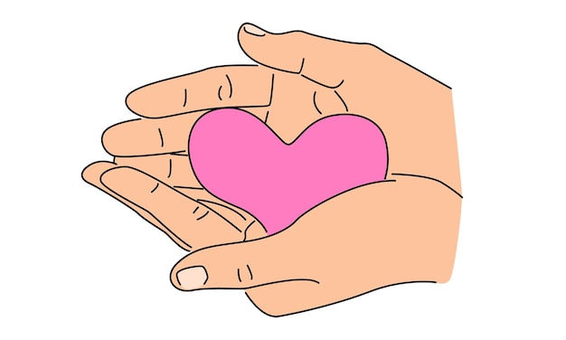 Vector line art color of hand holding a heart symbol