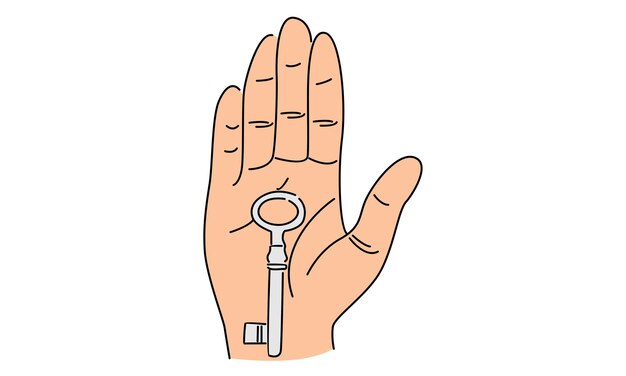 line art color of hand holding the keys