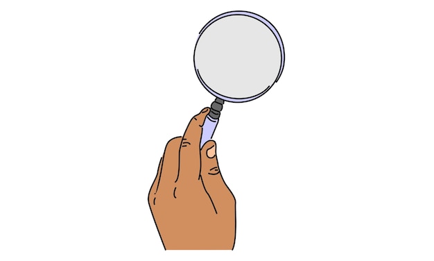 Vector line art color of hand holding magnifying glass