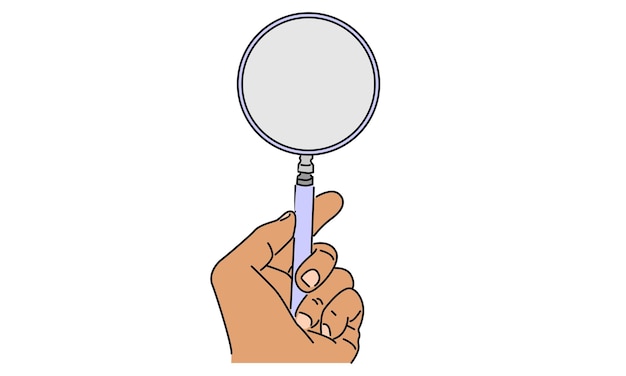 Vector line art color of hand holding magnifying glass