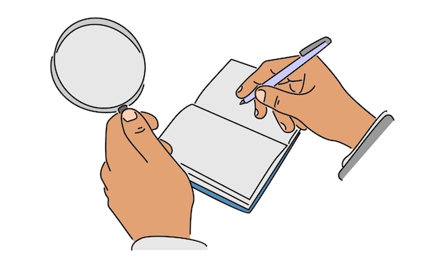 line art color of hand holding magnifying glass