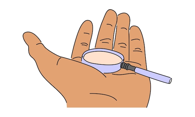 Vector line art color of hand holding magnifying glass