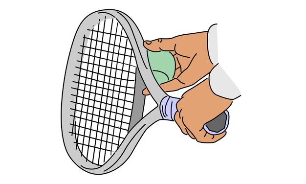 Vettore colore della linea artistica della mano che tiene la racchetta da tennis e la palla