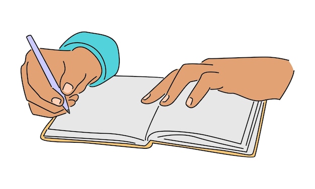 line art color of hand writing notes in book vector illustration