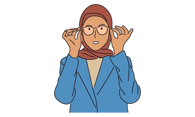 line art color of hijab woman wearing eyeglasses