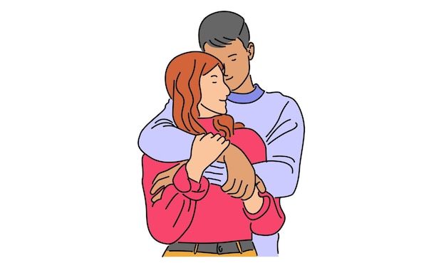 line art color of loving couple hugging