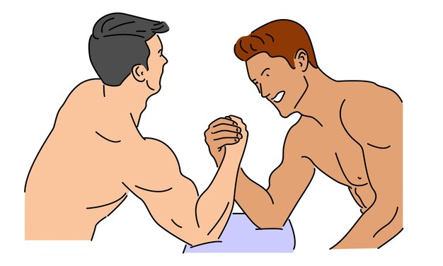 line art color of man arm wrestling vector illustration